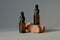 Dark amber glass dropper bottles mockup. Natural organic essential oil packaging design