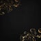 Dark anthracite background with luxery golden floral ornaments and golden swirls. Good for logo or invitation
