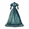 Dark Aquamarine Victorian Dress With Feather Detail Illustration