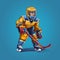 Dark Azure And Gold Ice Hockey Player Cartoon Illustration