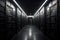 Dark backroom, many ways empty and labyrinth. AI generative