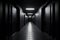 Dark backroom, many ways empty and labyrinth. AI generative