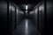 Dark backroom, many ways empty and labyrinth. AI generative