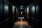 Dark backroom, many ways empty and labyrinth. AI generative