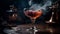 Dark bar, whiskey bottle burning, smoke and flame celebration generated by AI