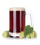 Dark beer mug and hop branch