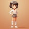 Dark Beige And White School Skirt: A Retro-style, Asian-inspired Action-packed Cartoon