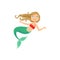 Dark Blond Hair Mermaid In Red Swimsuit Top Bra Fairy-Tale Fantastic Creature Illustration