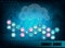 Dark blue background with a digital cloud silhouette and Internet attributes,