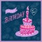 Dark blue birthday card with doodle cake