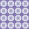 Dark blue checkerboard background with stylized purple clematis flowers in geometric art deco pattern