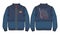 Dark blue denim bomber jacket with bold embroidery on back