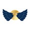 Dark blue Eagle wings badge with gold stars. Wings emblem badge with big gold star in gold circle vector eps10