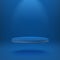 Dark blue empty realistic 3d cylinder podium floating on air with spot light. Abstract vector geometric forms. Award