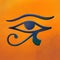 Dark blue eye of horus in the style of digital airbrushing.