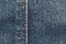Dark blue faded jean texture, shabby denim pattern with seam, fabric surface with stitch, old abstract textile backgrounds