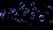 Dark Blue flying bubbles background. Motion footage composition with dark blue bubbles on black background. Abstract