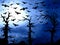 Dark blue forest and bats scary background