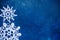 Dark blue frayed texture with white knitted snowflakes . Christmas background