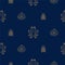 Dark blue and gold outline frog on pond seamless pattern.