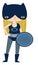 Dark blue and grey masked superheroine with cat super powers.