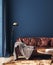 Dark blue home interior with old retro furniture