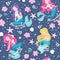 Dark blue mermaid pattern. Mermaid sisters set. For kids t-shirts, fashion artwork, children books, prints and fabrics or