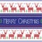 Dark blue, red and green Scandinavian inspired Merry Christmas nordic pattern with 2 rows of reindeer patten, snowflakes, trees,