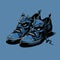 Dark Blue And Sky-blue Demon Shoes: Graphic Illustration With Neoclassicism Minimalist Style