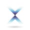 Dark Blue Striped Icon for Letter X Vector Illustration