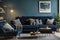 Dark blue style modern casual living room decoration