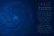 Dark blue wavy space background. Glowing spiral cosmic banner with sample text . Futuristic vector illustration. Easy to edit