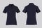 Dark blue womens blank polo shirt, front and back view isolated on white