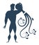 Dark blue zodiac sign Aquarius depicting a strong man silhouette pouring water out of jag.