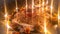 Dark And Blurry Diwali Night, Beautiful Rangoli And Diya Lamps.