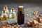 A dark bottle of essential oil with myrrh resin