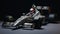 Dark Bronze And Silver Racing Car: A 1997 F1 Car With Driver Inside On Gray