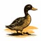 Dark Bronze And Yellow Duck Standing In Grass Vector Illustration
