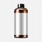 Dark brown clear glass or plastic large cylindrical bottle with black screw cap and white blank label mockup