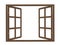 Dark brown open wooden window on white 3d rendering