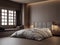 Dark brown plank bedroom 3d render