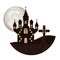 Dark cemetery with castle night scene icon