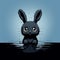 Dark Chiaroscuro Cartoon Rabbit In Water With Big Eyes