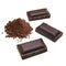 Dark chocolate pieces with cocoa pile or heap
