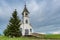 Dark clouds over historic Zion Lutheran Church in Saskatchewan, Canada