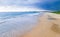 Dark clouds storm above landscape panorama Bentota Beach Sri Lanka