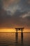 Dark clouds after sunrise at the gate of Shirahige shrine on Biwa lake