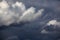 Dark cloudy sky. Overcast sky before rain. Large dark blue storm clouds