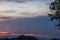 Dark Cloudy Twilight on Sky, Beautiful sundown, Cloud cross on blurry sunset and Flam-boyant, The Flame Tree, Royal Poinciana.