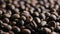 Dark Coffee Grains. Rotating and falling. Coffee beans.